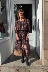 Petra Chocolate Brown and Beige Floral Printed Dress