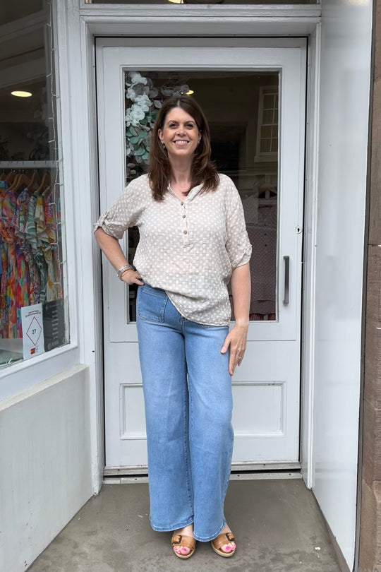 Beige Polkadot Cotton Blouse