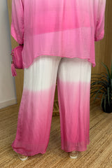 Fuschia Pink Silk Dip Dye Pull On Trousers