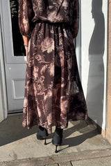 Petra Chocolate Brown and Beige Floral Printed Dress