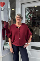 Burgundy Red Neave Oversized Ruched Button Cardigan