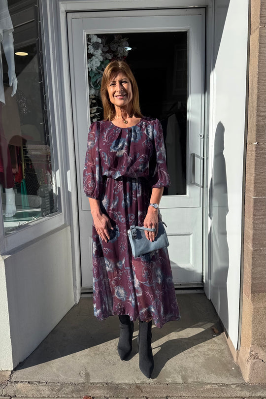 Petra Aubergine Floral Printed Dress