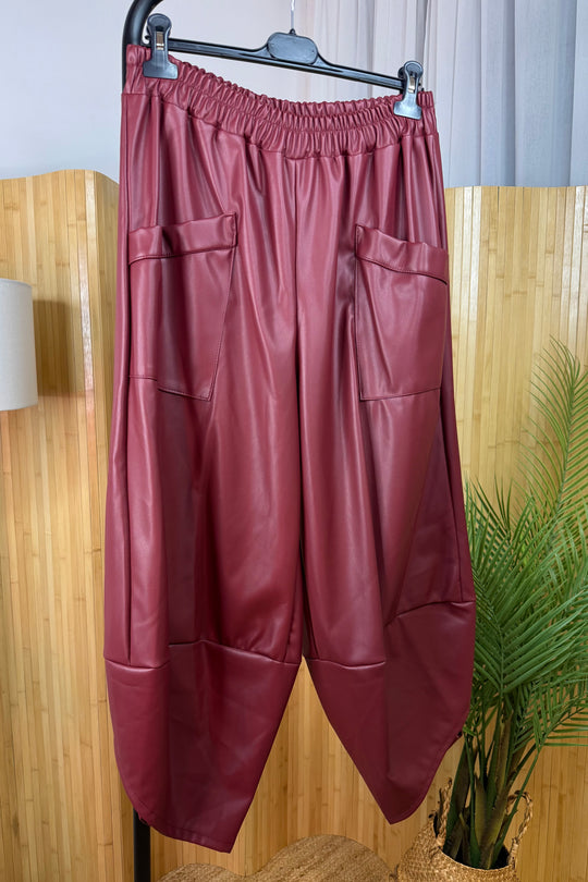 Burgundy PU Cocoon Trousers