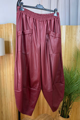 Burgundy PU Cocoon Trousers