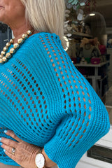 Aqua Blue Tie Up Crochet Top