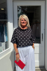 Black and White Polkadot Cowl Neck Top