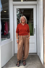 Burnt Orange Short Sleeve Knitted Polo Top
