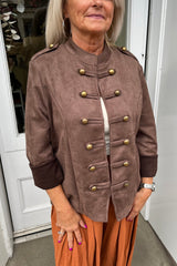 Carrie Chocolate Brown Military Suedette Jacket