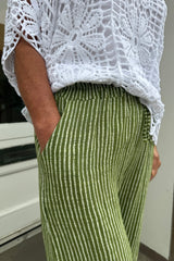 Lime Green And White Candy Stripe Cotton Trousers