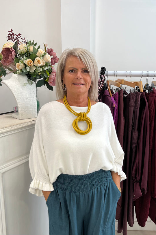 Winter White Frill Sleeve Fearne Jumper
