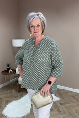 Khaki Green Polka Dot Cotton Blouse