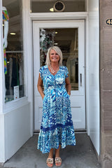 Eden Blue Aztec Print Lace Maxi Dress