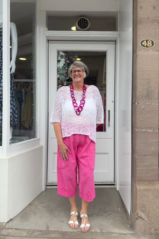 Fuchsia Pink Front Pocket Cropped Trousers
