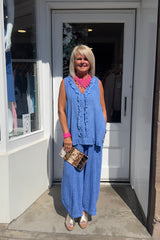 Cornflour Blue Ava Cotton Sleeveless Frill Top