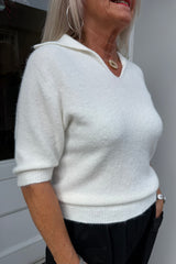 Winter White Mandy Short Sleeve Knitted Polo Top