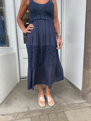 Navy Blue Crochet Bust Dress