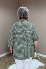 Khaki Green Polka Dot Cotton Blouse