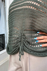 Khaki Green Tie Up Crochet Top