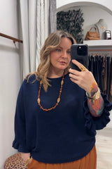 Navy Blue Frill Sleeve Fearne Jumper