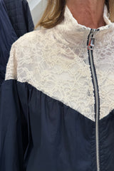 Off Duty Navy And Cream Lace Top Jacket