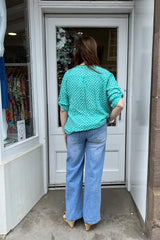Turquoise Polkadot Cotton Blouse