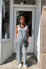 Charcoal Grey And White Cotton Candy Stripe Dungarees