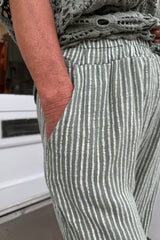 Khaki Green And White Candy Stripe Cotton Trousers