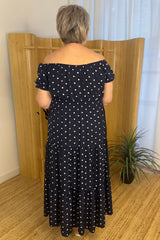 Navy Blue And White Polkadot Maxi Dress