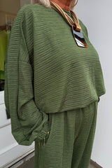 Khaki Green Bessy Crinkle Trouser Set