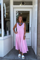 Light Pink Double Vneck Sleeveless Cotton Dress