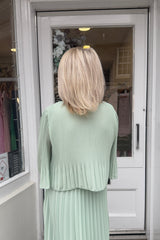 Mint Plain Pastel Vneck Cape Maxi Plisse Dress