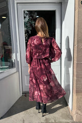 Petra Burgundy Floral Printed Dress