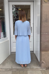 Sky Blue Plain Pastel Vneck Cape Maxi Plisse Dress