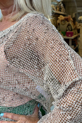 Ecru Mesh Cardigan Wooden Button Detail