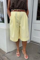 Pale Yellow Linen Look Bermuda Shorts