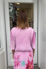 Baby Pink Floral Vneck Printed Maxi Plisse Dress