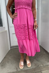 Cerise Pink Crochet Bust Dress