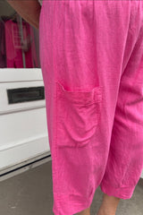Fuchsia Pink Front Pocket Cropped Trousers