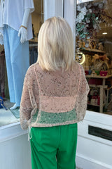 Ecru Mesh Cardigan Wooden Button Detail