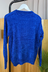 Cobalt Blue Chenille Arran Style Jumper