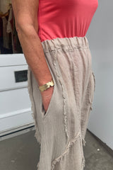 Mocha Raw Hem Linen Trousers