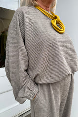 Taupe Bessy Crinkle Trouser Set