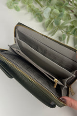 Forest Green Zip Wallet Crossbody Bag