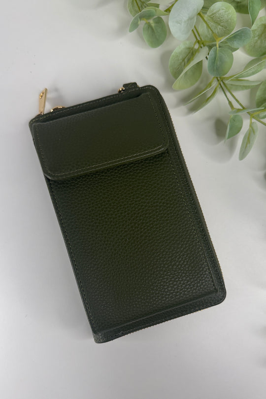 Forest Green Zip Wallet Crossbody Bag