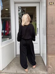 Black Bessy Crinkle Trouser Set