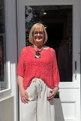 Coral Popcorn Poncho Top