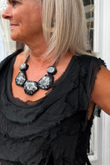 Black Short Sleeveless Tiered Silky Maxi Dress