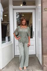 Khaki Green And White Candy Stripe Cotton Trousers