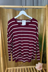 Burgundy Wide Gap Striped Top