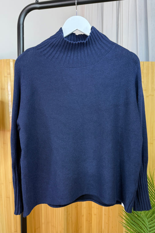 Navy Blue Ribby Knit Jumper